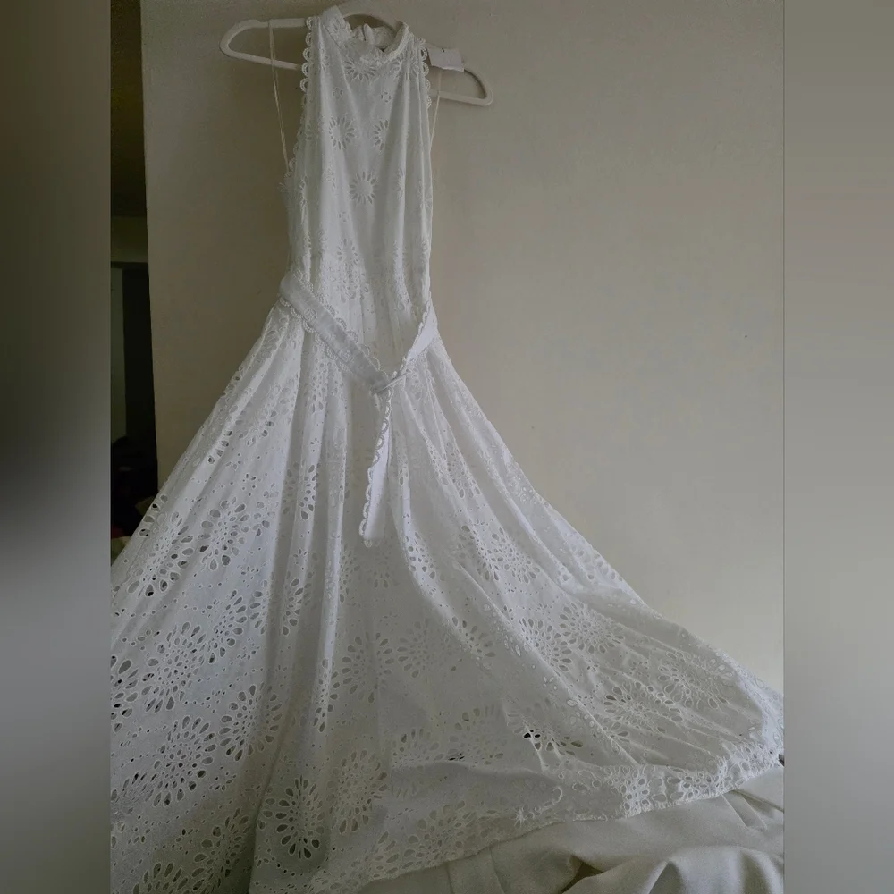 ZARA Openwork Embroidered Midi Dress ZW COLLECTION oyster white Nwt - Picture 15 of 16